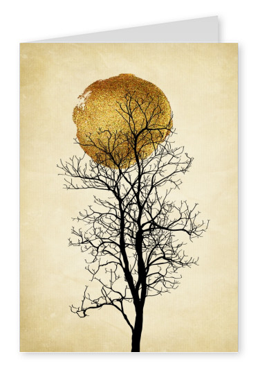 Kubistika schwarzer Baum mit goldenem Mond