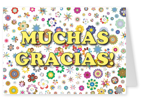 Muchas gracias - bunte Illustration auf weißem Hintergrund–mypostcard
