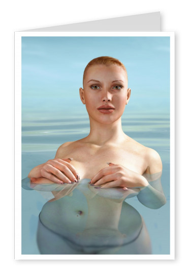Postkarte mit erotischer nackter Frau im Wasser
