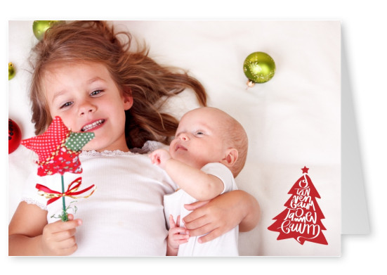 Personalisierbare Weihnachtskarte mit O Tannenbaum in rot