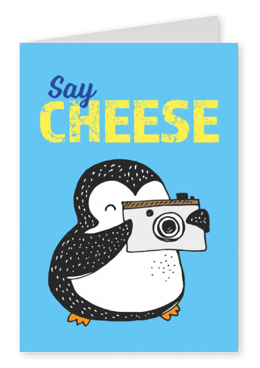 Postkarte mit süßem Pinguin, der ein Foto macht