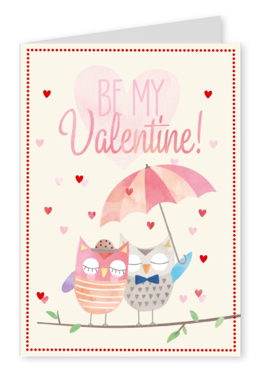 Liebeskarte zum Valentinstag mit zwei verliebten Eulen