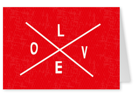 Liebeskarte L O V E getrennt durch ein X