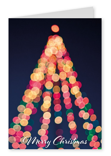 Grußkarte mit Motiv eines buntem leuchtenen Weihnachtsbaumes 