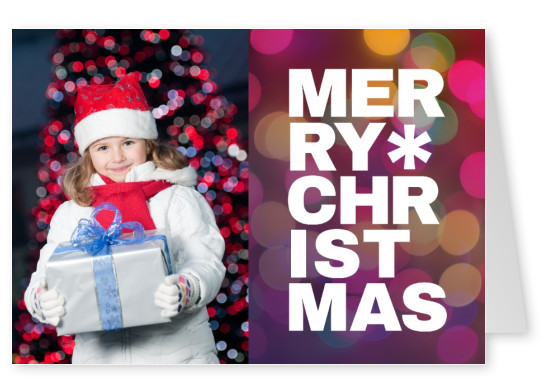 Weihnachtsgrußkarte mit Merry*Christmas und Lichtern