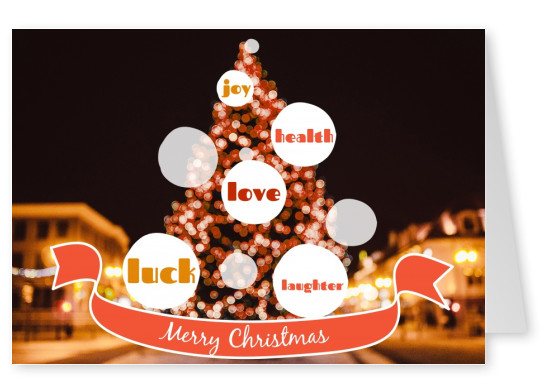 Weihnachtsgrußkarte mit Weihnachtsbaum und Wünschen