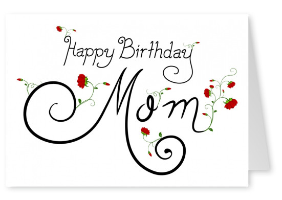 weisse postkarte happy birthday mom rote rosen