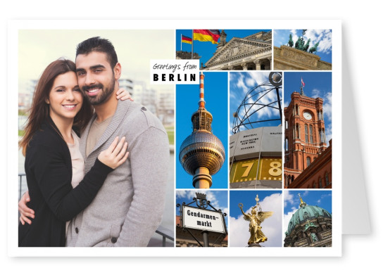 Berlin Fotocollage mit Sehenwürdigkeiten alexanderplatz, siegessäule, rotes Rathaus, Brandenburger Tor etc