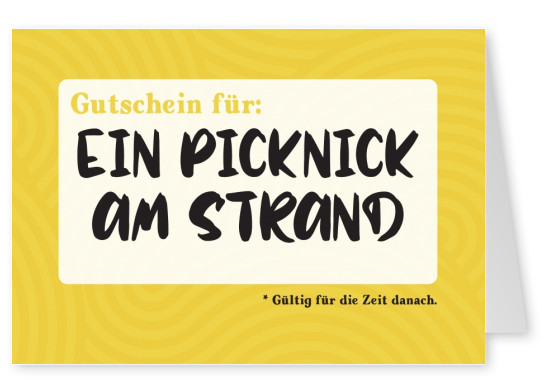 Postkarte Spruch Gutschein für ein Picknick am Strand (gültig für die Zeit danach)