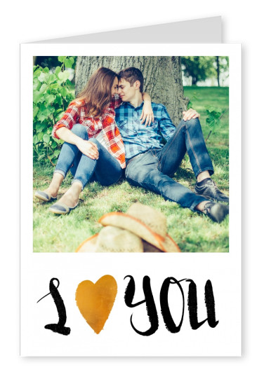 personalisierbare Liebes Postkarte mit schwarzer Schrift und goldenem Herz