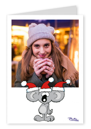Personalisierbare Ruthe Karte zu Weihnachten mit Illustration eines Koalas mit Weihnachtsmütze