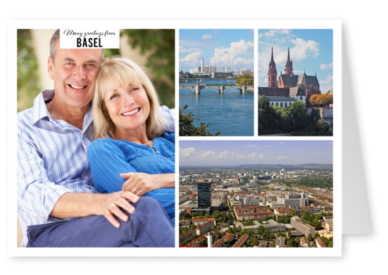 Personalisierbare Grußkarte aus Basel mit drei Fotos