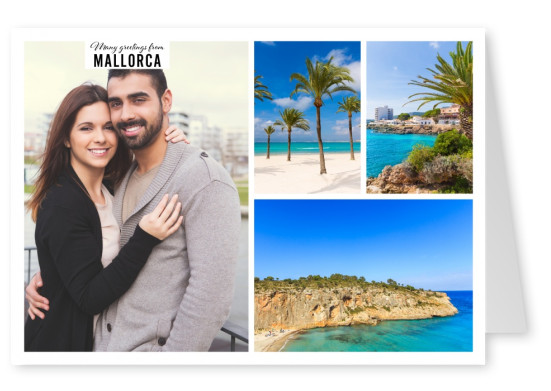 Personalisierbare Grußkarte aus Mallorca in Spanien mit Fotos von den unglaublich schönen Stränden und dem Meer