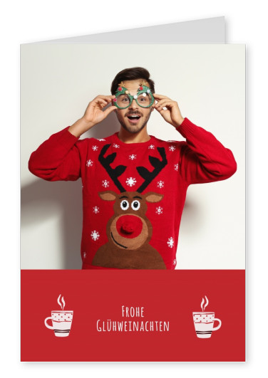 Personalisierbare Weihnachtskarte mit Frohe Glühweinachten in rot