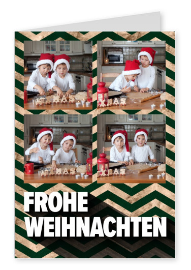 Personalisierbare Weihnachtskarte für vier Bilder auf gemustertem Untergrund