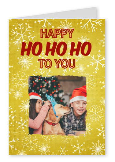 Personalisierbare Weihnachtskarte mit Schneeflocken Muster wünscht Happy Ho ho ho
