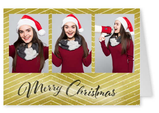 Weihnachtskarte Merry Christmas mit gold weißen Streifen