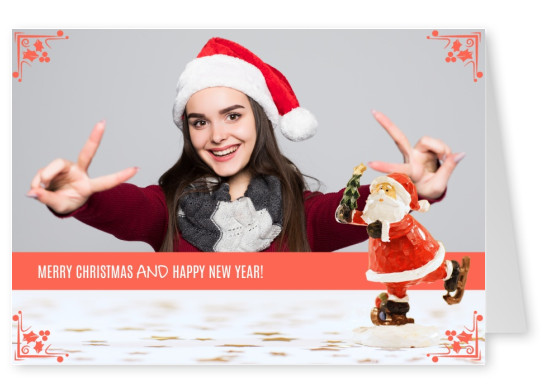 Personalisierbare Weihnachtskarte mit schlittschuh laufenden Weihnachtsmann