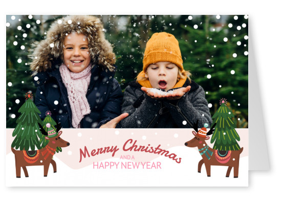 Personalisierbare Weihnachtskarte Rentieren im Winterwunderland