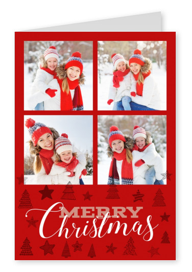 Personalisierbare Weihnachtskarte für vier Fotos mit weihnachtlichen Illustrationen