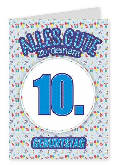 10. Geburtstag in blau mit Eiswaffel-Muster als Hintergrund
