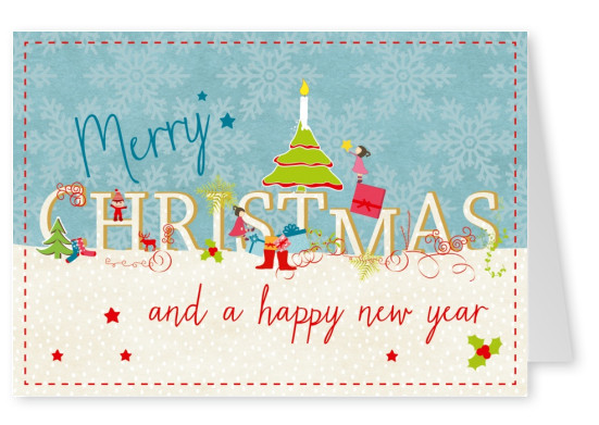 Frohe Weihnachten und Neues Jahr Grusskarte handgemalt 