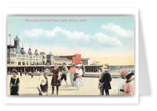 Santa Monica California Municipal and Loop Piers Beach Scene