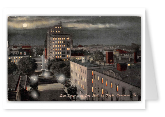 Savannah Georgia Bull Street from City Hall by Night