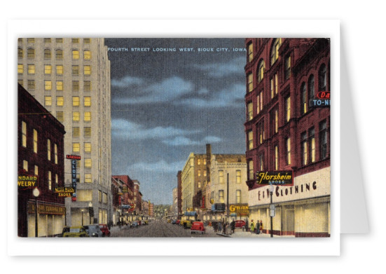 Sioux City, Iowa, Fourth Street looking west at night