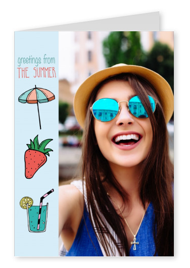 template mit illustrierten sommerlichen Bildern auf blauem Hintergrund