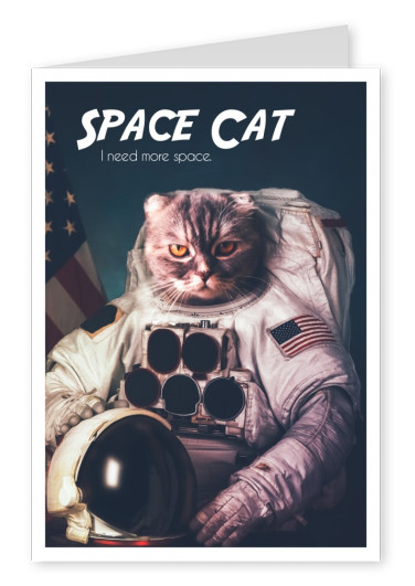 Lustiges Foto von bÃ¶ser Katze im Astronautenanzug, Space Catâ€“mypostcard