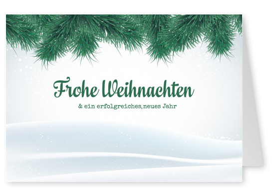 Weihnachtskarte Spruch Tannenbaum Zweig grün weiss Schnee Text
