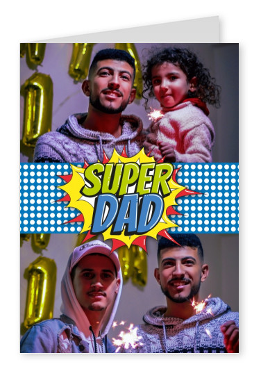 Super dad Superhelden Logo Pop art Style in rotm gelb und blau