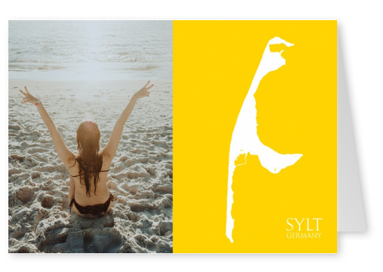  Sylt in weiss auf gelbem Hintergrund–mypostcard
