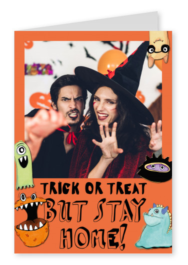 Postkarte Trick or treat but stay home