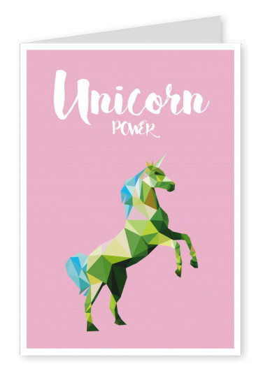 Unicorn power mit Einhorn illustration auf rosa Hintergrundâ€“mypostcard