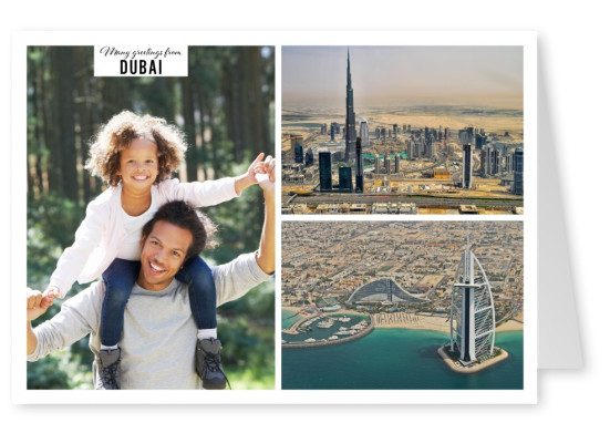 Dubais Businessviertel mit Wolkenkratzern in zwei Fotos