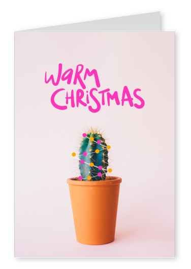 Kleiner Kaktus mit Weihnachtslichtern, warme Weihnachten