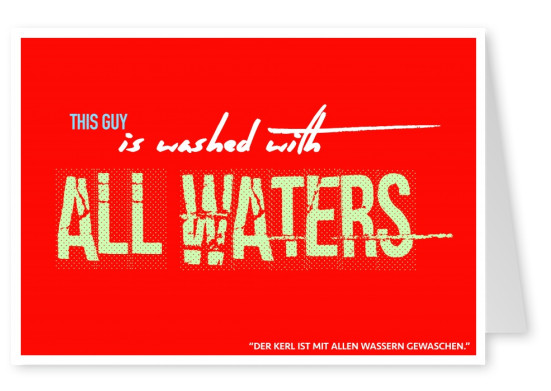 Lustiger Denglisch Spruch Washed with all waters auf rotem Hintergrundâ€“mypostcard