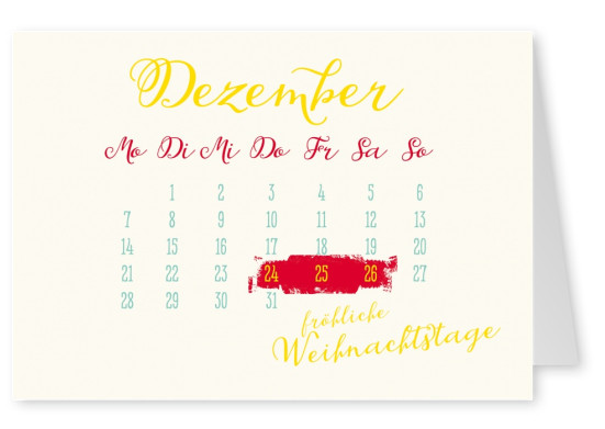 Weihnachtstage Kalender Dezember Grusskarte