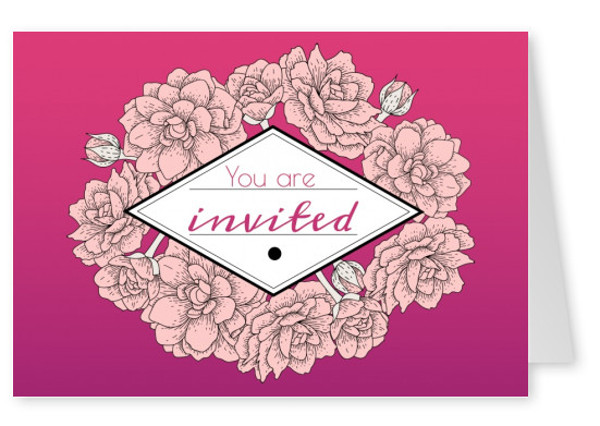 Lila Einladungskarte mit Blumen