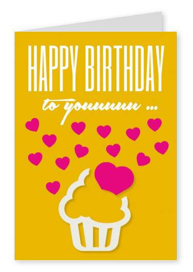 zeichnung muffin gelb mit pink happy birthday postkarte