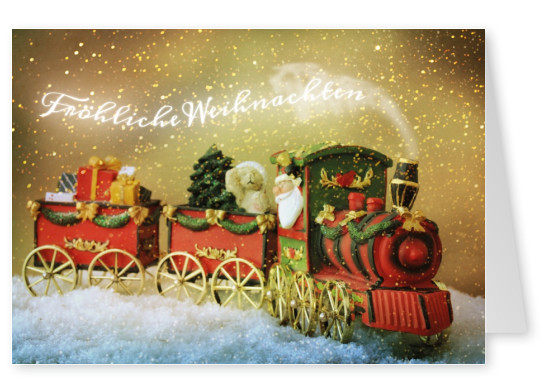 Süße Bahn mit Dampflok und Weihnachtsmann Grusskarte