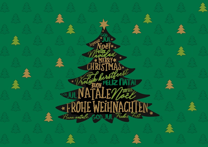 illustration julgran olika språk 