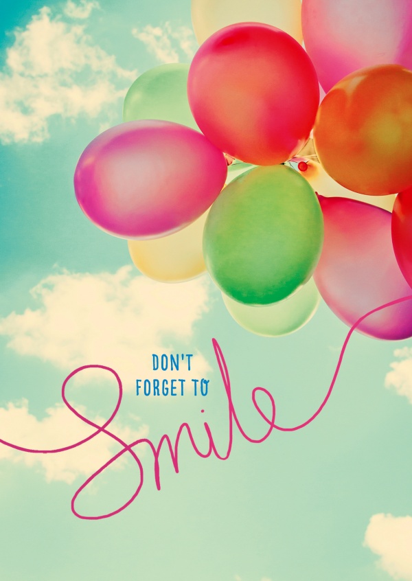 Photo of green, pink and red balloons and don't forget to smile-saying by Gutschverlag–mypostcard
