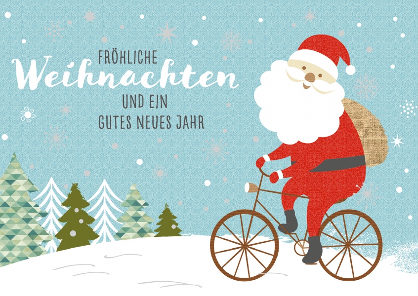 Weihnachtsmann auf Reisen Schnee Herzliche Weihnachtsgrüße Kunstkarte