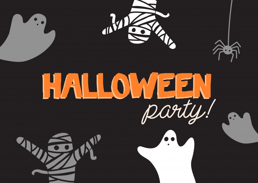 Cartão preto com fantasmas. Halloween party!