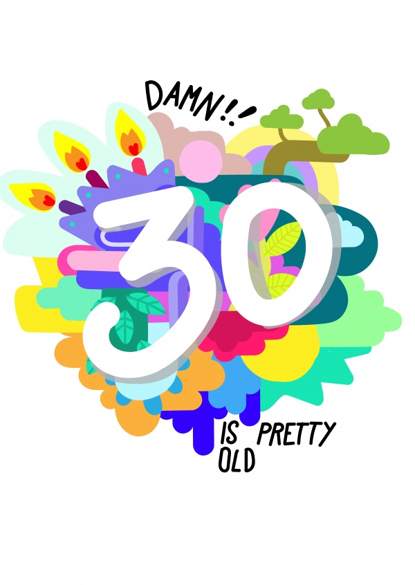 kleurrijke kaart 30. Verjaardag 30 is vrij oud