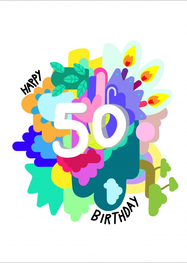 Happy 50. birthday | Verjaardag 🎂🎁🎉 Echte ansichtkaarten online