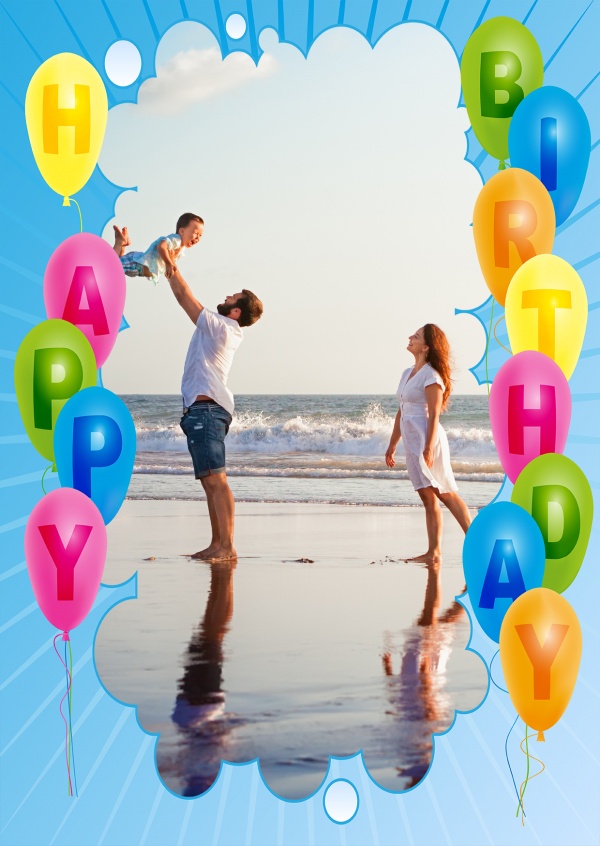 Happy Birthday Graphic: blue sky with many balloons in bright colours